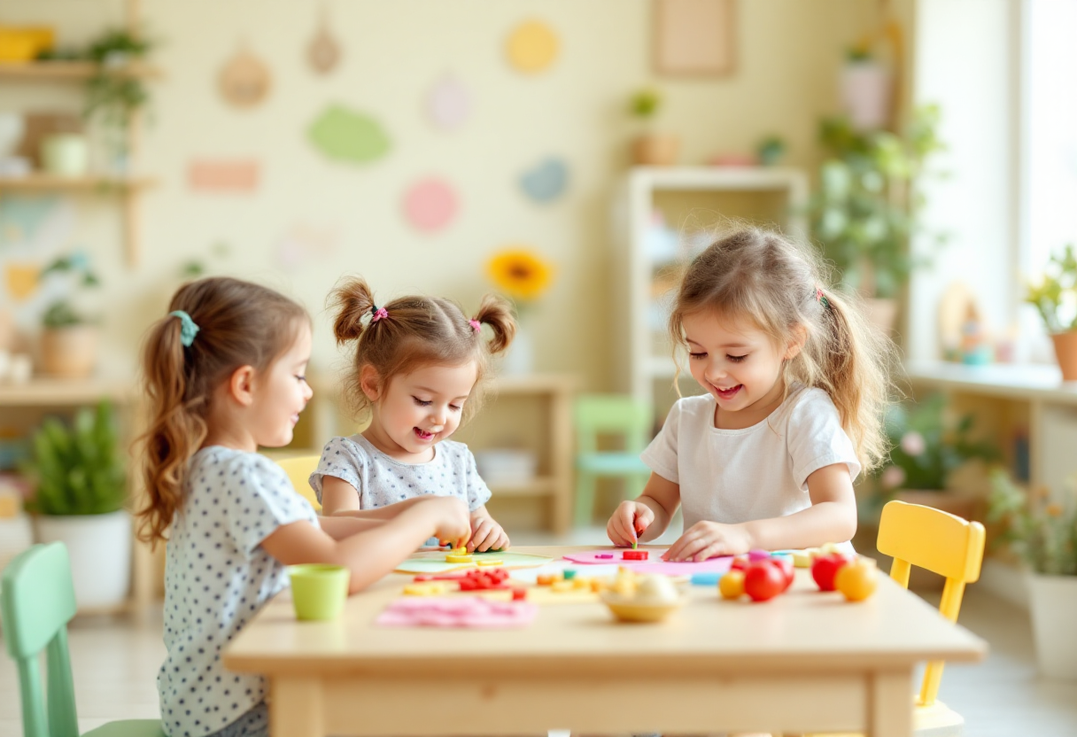 Dzieci podczas zajęć plastycznych w przedszkolu Wioska Przyjaciół